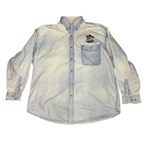 Vtg Denver Broncos Lee Sports Denim Button Down Shirt Sz XL 1997 AFC Champs - Picture 1 of 6